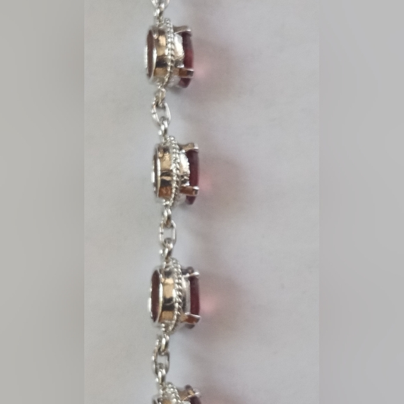 Sterling Silver Garnet Ring, Earrings And Tennis Bracelet Set - Picture 4 of 12